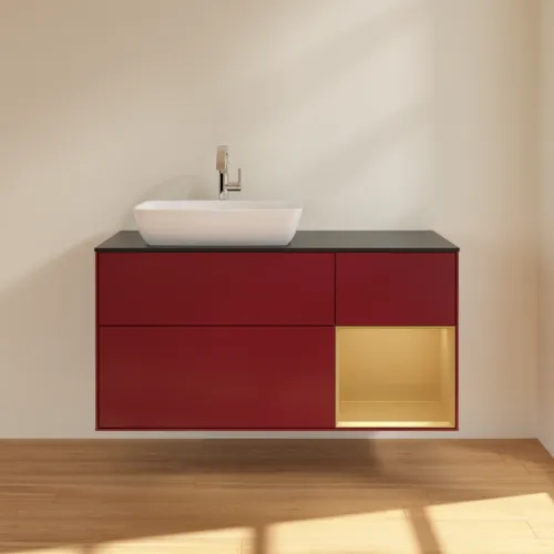 VILLEROY BOCH Toaletní skříňka Finion, s osvětlením, 3 výsuvy, 1200 x 603 x 501 mm, Peony Matt Lacquer / Gold Matt Lacquer / Glass Black Matt #F812HFHB, obrázek 3