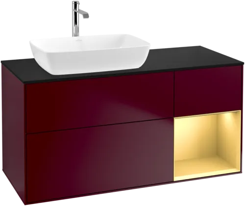 VILLEROY BOCH Toaletní skříňka Finion, s osvětlením, 3 výsuvy, 1200 x 603 x 501 mm, Peony Matt Lacquer / Gold Matt Lacquer / Glass Black Matt #F812HFHB, obrázek 1