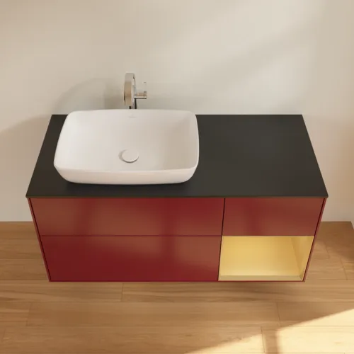 VILLEROY BOCH Toaletní skříňka Finion, s osvětlením, 3 výsuvy, 1200 x 603 x 501 mm, Peony Matt Lacquer / Gold Matt Lacquer / Glass Black Matt #F812HFHB, obrázek 4