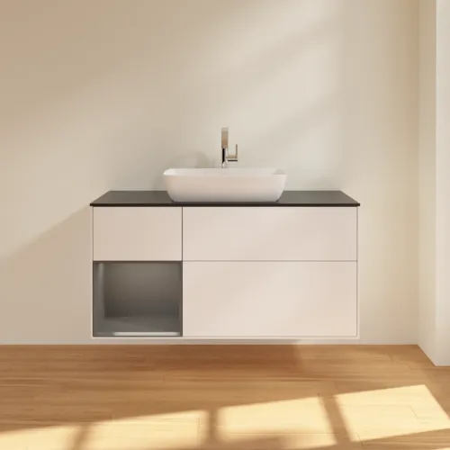 VILLEROY BOCH Toaletní skříňka Finion, s osvětlením, 3 výsuvy, 1200 x 603 x 501 mm, bílý matný lak / antracitový matný lak / černé matné sklo #F822GKMT, obrázek 3