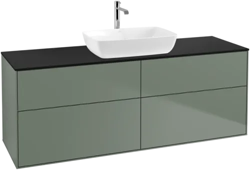 VILLEROY BOCH Toaletní skříňka Finion, 4 výsuvy, 1600 x 603 x 501 mm, olivový matný lak / sklo černé matné #F85200GM, obrázek 1