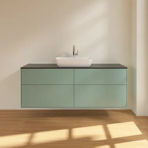 VILLEROY BOCH Toaletní skříňka Finion, 4 výsuvy, 1600 x 603 x 501 mm, olivový matný lak / sklo černé matné #F85200GM, obrázek 3