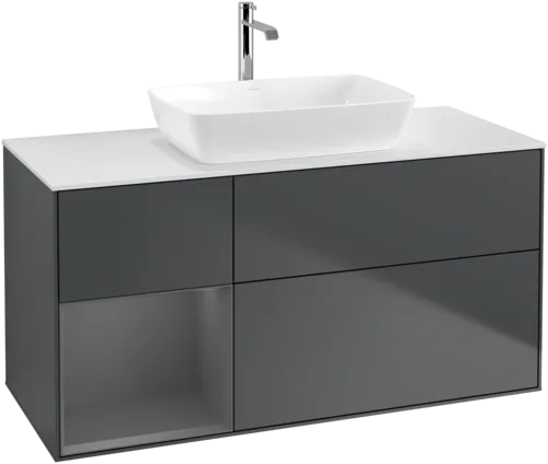 VILLEROY BOCH Toaletní skříňka Finion, s osvětlením, 3 výsuvy, 1200 x 603 x 501 mm, Midnight Blue Matt Lacquer / Anthracite Matt Lacquer / Glass White Matt #F821GKHG, obrázek 1
