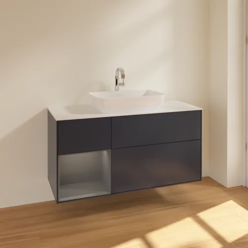 VILLEROY BOCH Toaletní skříňka Finion, s osvětlením, 3 výsuvy, 1200 x 603 x 501 mm, Midnight Blue Matt Lacquer / Anthracite Matt Lacquer / Glass White Matt #F821GKHG, obrázek 2