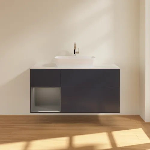 VILLEROY BOCH Toaletní skříňka Finion, s osvětlením, 3 výsuvy, 1200 x 603 x 501 mm, Midnight Blue Matt Lacquer / Anthracite Matt Lacquer / Glass White Matt #F821GKHG, obrázek 3