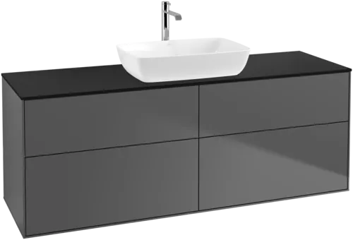VILLEROY BOCH Toaletní skříňka Finion, 4 výsuvy, 1600 x 603 x 501 mm, antracitový matný lak / černé matné sklo #F85200GK