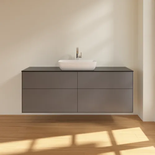 VILLEROY BOCH Toaletní skříňka Finion, 4 výsuvy, 1600 x 603 x 501 mm, antracitový matný lak / černé matné sklo #F85200GK, obrázek 3