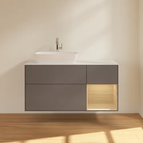 VILLEROY BOCH Toaletní skříňka Finion, s osvětlením, 3 výsuvy, 1200 x 603 x 501 mm, antracit matný lak / dubová dýha / sklo bílé matné #F811PCGK, obrázek 3