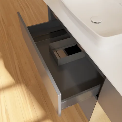VILLEROY BOCH Toaletní skříňka Finion, s osvětlením, 3 výsuvy, 1200 x 603 x 501 mm, antracit matný lak / dubová dýha / sklo bílé matné #F811PCGK, obrázek 8