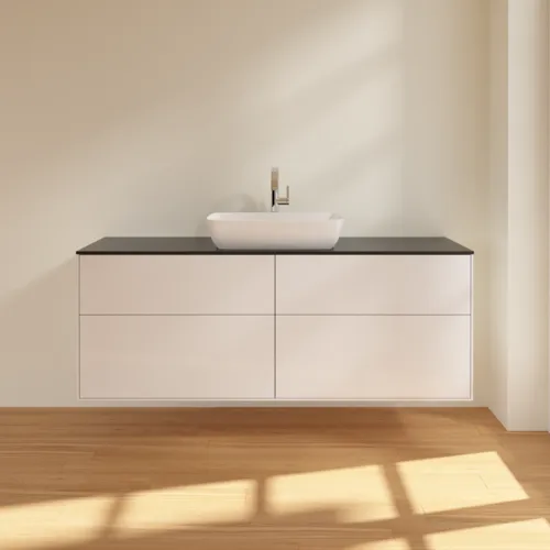 VILLEROY BOCH Toaletní skříňka Finion, 4 výsuvy, 1600 x 603 x 501 mm, lesklý bílý lak / černé matné sklo #F85200GF, obrázek 3