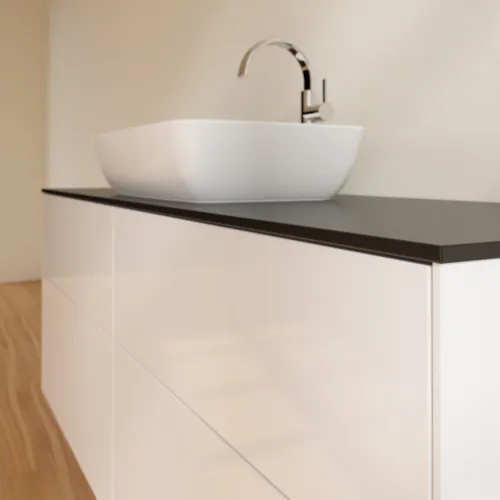 VILLEROY BOCH Toaletní skříňka Finion, 4 výsuvy, 1600 x 603 x 501 mm, lesklý bílý lak / černé matné sklo #F85200GF, obrázek 5