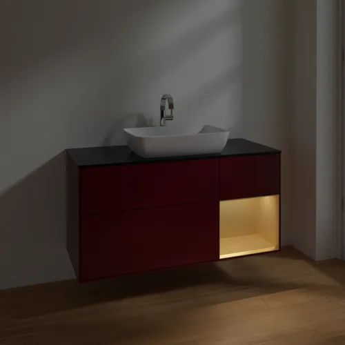 VILLEROY BOCH Toaletní skříňka Finion, s osvětlením, 3 výsuvy, 1200 x 603 x 501 mm, Peony Matt Lacquer / Gold Matt Lacquer / Glass Black Matt #F832HFHB, obrázek 5
