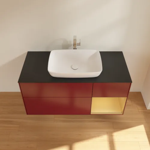 VILLEROY BOCH Toaletní skříňka Finion, s osvětlením, 3 výsuvy, 1200 x 603 x 501 mm, Peony Matt Lacquer / Gold Matt Lacquer / Glass Black Matt #F832HFHB, obrázek 4