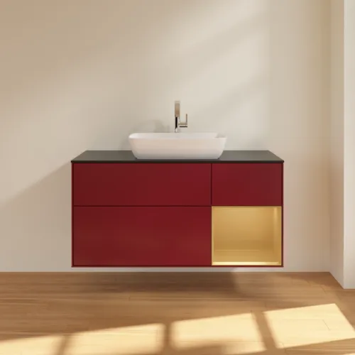 VILLEROY BOCH Toaletní skříňka Finion, s osvětlením, 3 výsuvy, 1200 x 603 x 501 mm, Peony Matt Lacquer / Gold Matt Lacquer / Glass Black Matt #F832HFHB, obrázek 3