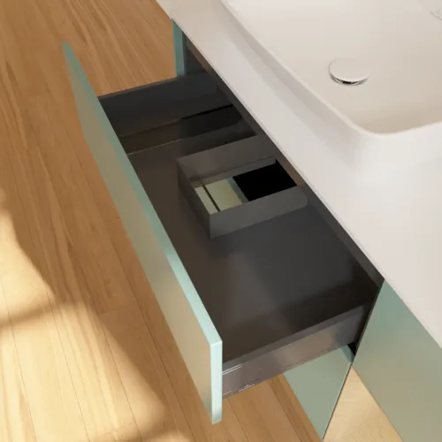 VILLEROY BOCH Toaletní skříňka Finion, s osvětlením, 3 výsuvy, 1200 x 603 x 501 mm, olivový matný lak / dubová dýha / sklo bílé matné #F811PCGM, obrázek 8