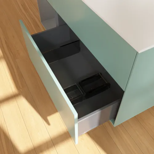 VILLEROY BOCH Toaletní skříňka Finion, s osvětlením, 3 výsuvy, 1200 x 603 x 501 mm, olivový matný lak / antracitový matný lak / bílé matné sklo #F821GKGM, obrázek 7