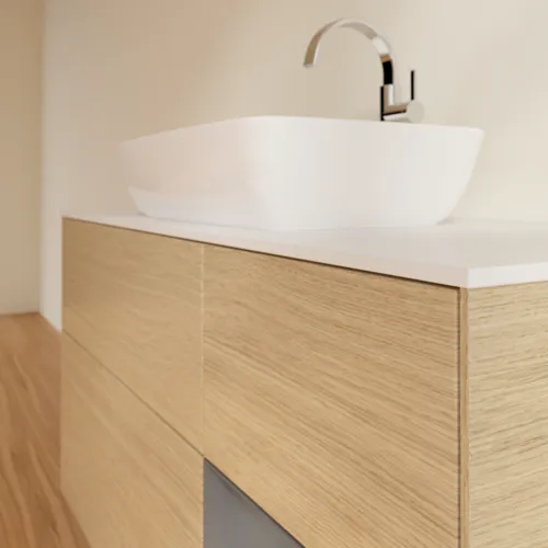 VILLEROY BOCH Toaletní skříňka Finion, s osvětlením, 3 výsuvy, 1200 x 603 x 501 mm, dubová dýha / antracitový matný lak / bílé matné sklo #F831GKPC, obrázek 6