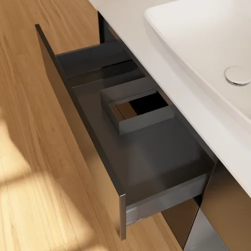 VILLEROY BOCH Toaletní skříňka Finion, s osvětlením, 3 výsuvy, 1200 x 603 x 501 mm, černý matný lak / antracitový matný lak / bílé matné sklo #F831GKPD, obrázek 8