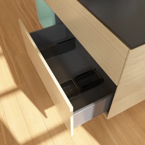 VILLEROY BOCH Toaletní skříňka Finion, s osvětlením, 3 výsuvy, 1200 x 603 x 501 mm, dubová dýha / olivově matný lak / sklo černé matné #F822GMPC, obrázek 7