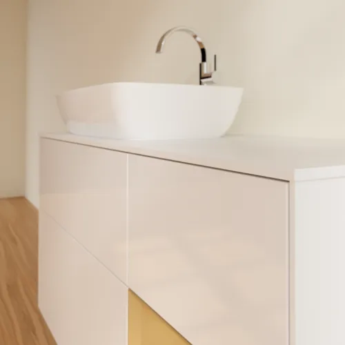 VILLEROY BOCH Toaletní skříňka Finion, s osvětlením, 3 výsuvy, 1200 x 603 x 501 mm, lesklý bílý lak / zlatý matný lak / bílé matné sklo #F811HFGF, obrázek 6