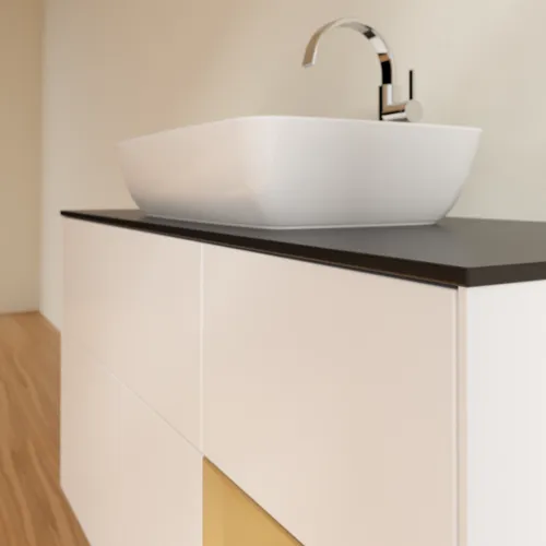 VILLEROY BOCH Toaletní skříňka Finion, s osvětlením, 3 výsuvy, 1200 x 603 x 501 mm, bílý matný lak / zlatý matný lak / černé matné sklo #F832HFMT, obrázek 6