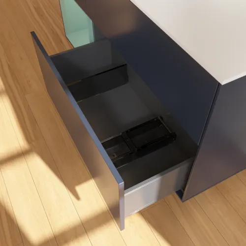 VILLEROY BOCH Toaletní skříňka Finion, s osvětlením, 3 výsuvy, 1200 x 603 x 501 mm, Midnight Blue Matt Lacquer / Olive Matt Lacquer / Glass White Matt #F821GMHG, obrázek 7