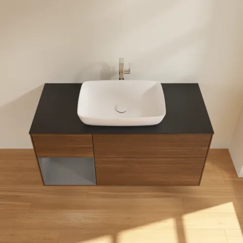 VILLEROY BOCH Toaletní skříňka Finion, s osvětlením, 3 výsuvy, 1200 x 603 x 501 mm, ořechová dýha / antracitový matný lak / černé matné sklo #F822GKGN, obrázek 4
