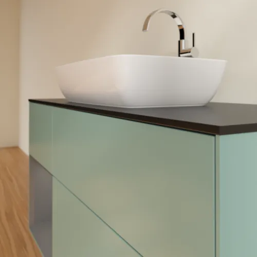 VILLEROY BOCH Toaletní skříňka Finion, s osvětlením, 3 výsuvy, 1200 x 603 x 501 mm, olivový matný lak / antracitový matný lak / černé matné sklo #F822GKGM, obrázek 6