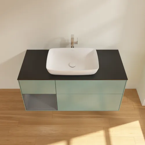 VILLEROY BOCH Toaletní skříňka Finion, s osvětlením, 3 výsuvy, 1200 x 603 x 501 mm, olivový matný lak / antracitový matný lak / černé matné sklo #F822GKGM, obrázek 4
