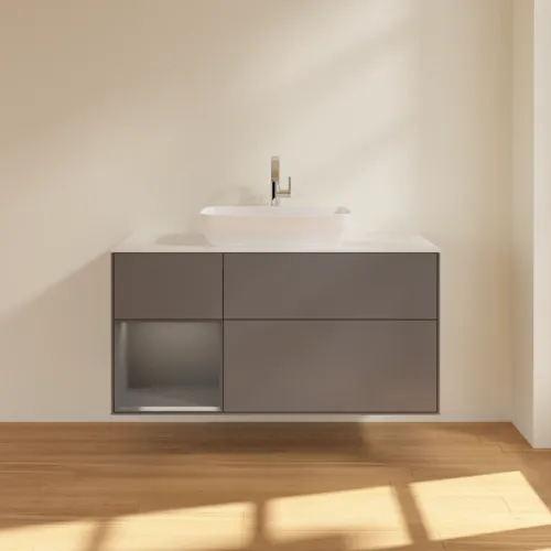 VILLEROY BOCH Toaletní skříňka Finion, s osvětlením, 3 výsuvy, 1200 x 603 x 501 mm, antracit matný lak / antracit matný lak / sklo bílé matné #F821GKGK, obrázek 3