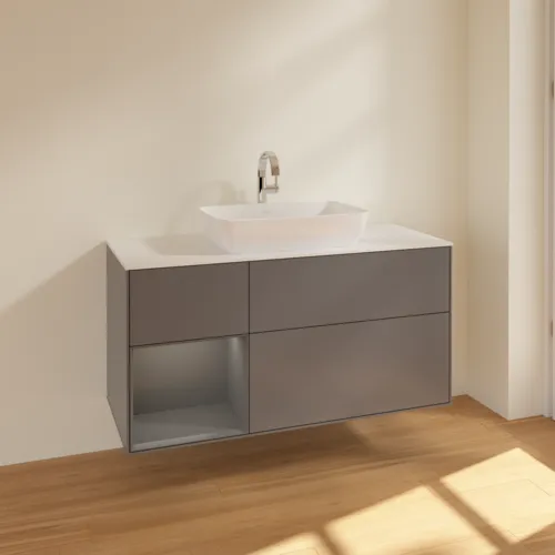 VILLEROY BOCH Toaletní skříňka Finion, s osvětlením, 3 výsuvy, 1200 x 603 x 501 mm, antracit matný lak / antracit matný lak / sklo bílé matné #F821GKGK, obrázek 2