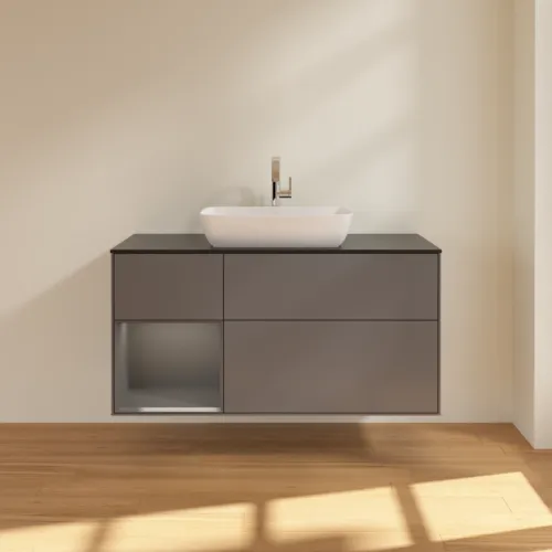VILLEROY BOCH Toaletní skříňka Finion, s osvětlením, 3 výsuvy, 1200 x 603 x 501 mm, antracit matný lak / antracit matný lak / sklo černé matné #F822GKGK, obrázek 3