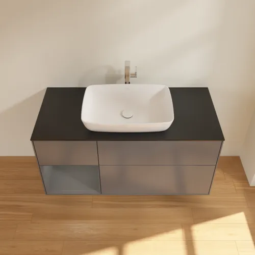 VILLEROY BOCH Toaletní skříňka Finion, s osvětlením, 3 výsuvy, 1200 x 603 x 501 mm, antracit matný lak / antracit matný lak / sklo černé matné #F822GKGK, obrázek 4