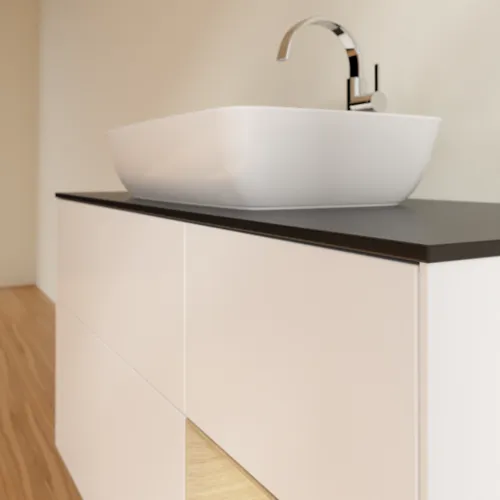 VILLEROY BOCH Toaletní skříňka Finion, s osvětlením, 3 výsuvy, 1200 x 603 x 501 mm, bílý matný lak / dubová dýha / černé matné sklo #F832PCMT, obrázek 6