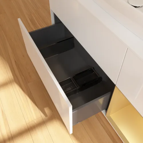 VILLEROY BOCH Toaletní skříňka Finion, s osvětlením, 3 výsuvy, 1200 x 603 x 501 mm, lesklý bílý lak / zlatý matný lak / bílé matné sklo #F831HFGF, obrázek 7