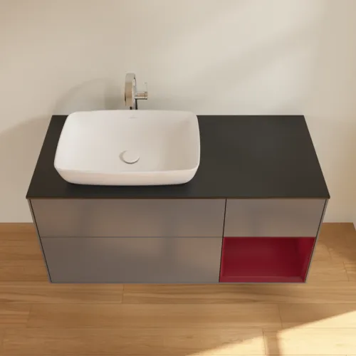 VILLEROY BOCH Toaletní skříňka Finion, s osvětlením, 3 výsuvy, 1200 x 603 x 501 mm, antracitový matný lak / pivoňkový matný lak / černé matné sklo #F812HBGK, obrázek 4