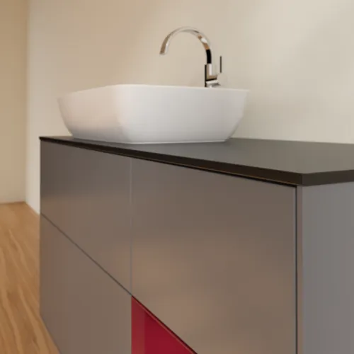 VILLEROY BOCH Toaletní skříňka Finion, s osvětlením, 3 výsuvy, 1200 x 603 x 501 mm, antracitový matný lak / pivoňkový matný lak / černé matné sklo #F812HBGK, obrázek 6