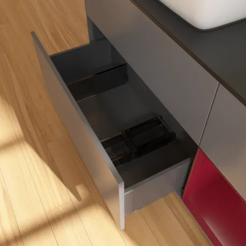 VILLEROY BOCH Toaletní skříňka Finion, s osvětlením, 3 výsuvy, 1200 x 603 x 501 mm, antracitový matný lak / pivoňkový matný lak / černé matné sklo #F812HBGK, obrázek 7