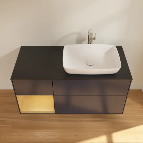 VILLEROY BOCH Toaletní skříňka Finion, s osvětlením, 3 výsuvy, 1200 x 603 x 501 mm, Midnight Blue Matt Lacquer / Gold Matt Lacquer / Glass Black Matt #F802HFHG, obrázek 4