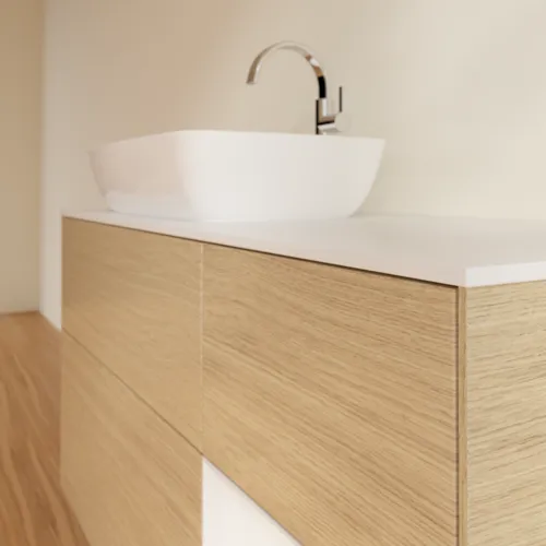 VILLEROY BOCH Toaletní skříňka Finion, s osvětlením, 3 výsuvy, 1200 x 603 x 501 mm, dubová dýha / lesklý bílý lak / sklo bílé matné #F811GFPC, obrázek 6