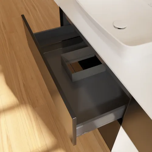 VILLEROY BOCH Toaletní skříňka Finion, s osvětlením, 3 výsuvy, 1200 x 603 x 501 mm, černý matný lak / bílý lesklý lak / bílé matné sklo #F811GFPD, obrázek 8