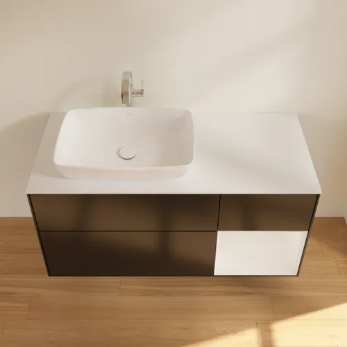 VILLEROY BOCH Toaletní skříňka Finion, s osvětlením, 3 výsuvy, 1200 x 603 x 501 mm, černý matný lak / bílý lesklý lak / bílé matné sklo #F811GFPD, obrázek 4
