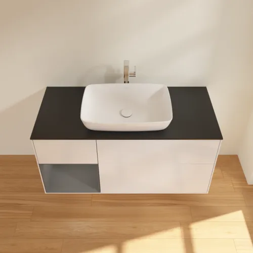 VILLEROY BOCH Toaletní skříňka Finion, s osvětlením, 3 výsuvy, 1200 x 603 x 501 mm, lesklý bílý lak / antracitový matný lak / černé matné sklo #F822GKGF, obrázek 4