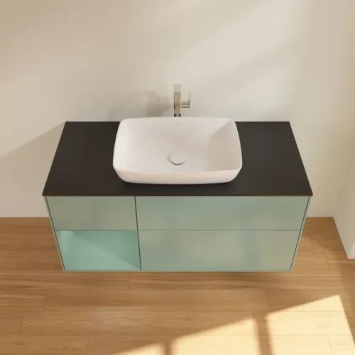 VILLEROY BOCH Toaletní skříňka Finion, s osvětlením, 3 výsuvy, 1200 x 603 x 501 mm, olivově matný lak / olivově matný lak / sklo černé matné #F822GMGM, obrázek 4