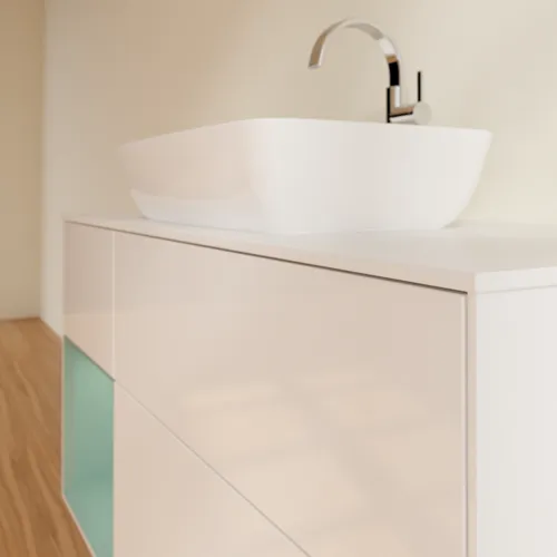 VILLEROY BOCH Toaletní skříňka Finion, s osvětlením, 3 výsuvy, 1200 x 603 x 501 mm, lesklý bílý lak / olivově matný lak / sklo bílé matné #F821GMGF, obrázek 6