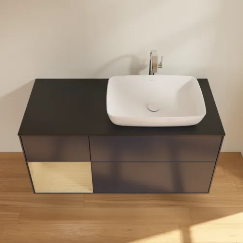 VILLEROY BOCH Toaletní skříňka Finion, s osvětlením, 3 výsuvy, 1200 x 603 x 501 mm, Midnight Blue Matt Lacquer / Oak Veneer / Glass Black Matt #F802PCHG, obrázek 4