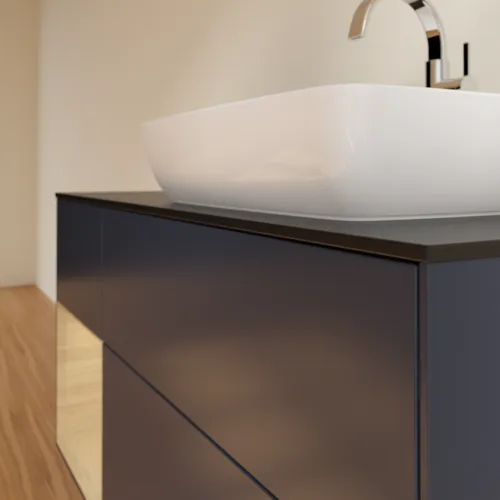 VILLEROY BOCH Toaletní skříňka Finion, s osvětlením, 3 výsuvy, 1200 x 603 x 501 mm, Midnight Blue Matt Lacquer / Oak Veneer / Glass Black Matt #F802PCHG, obrázek 6
