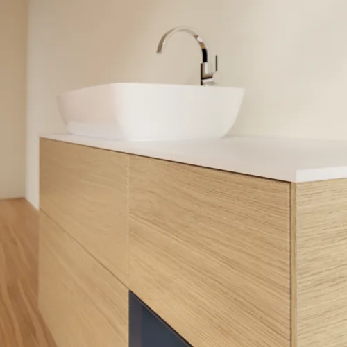 VILLEROY BOCH Toaletní skříňka Finion, s osvětlením, 3 výsuvy, 1200 x 603 x 501 mm, dubová dýha / půlnočně modrý matný lak / bílé matné sklo #F811HGPC, obrázek 6