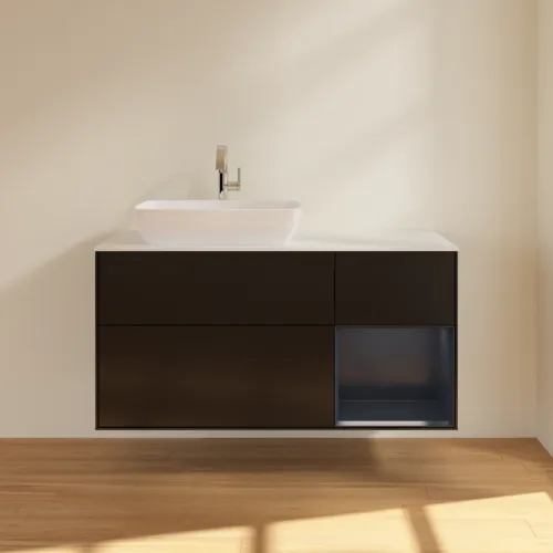 VILLEROY BOCH Toaletní skříňka Finion, s osvětlením, 3 výsuvy, 1200 x 603 x 501 mm, černý matný lak / půlnoční modrý matný lak / bílé matné sklo #F811HGPD, obrázek 3