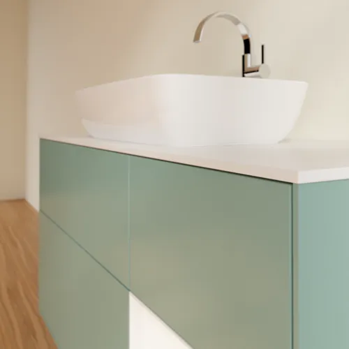 VILLEROY BOCH Toaletní skříňka Finion, s osvětlením, 3 výsuvy, 1200 x 603 x 501 mm, olivový matný lak / bílý matný lak / bílé matné sklo #F831MTGM, obrázek 6